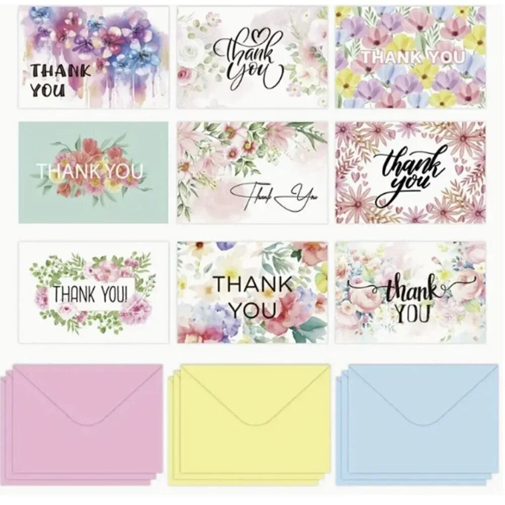 Thank You Cards with Envelopes New 36pcs Floral Pastel Greeting Card Set